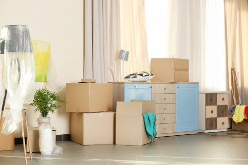 Professional packing and unpacking services in Catford with labeled moving boxes