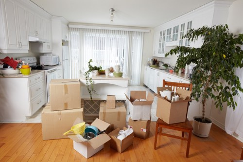 Professional movers handling furniture during a Catford move