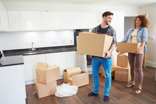 Mover handling fragile items with protective wrapping