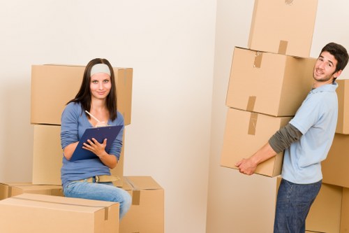 Cardboard and household materials prepared for recycling during a move